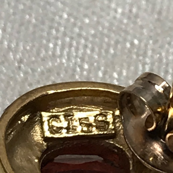 Gold over Sterling Silver Garnet & Diamond Earrings - Picture 7 of 10